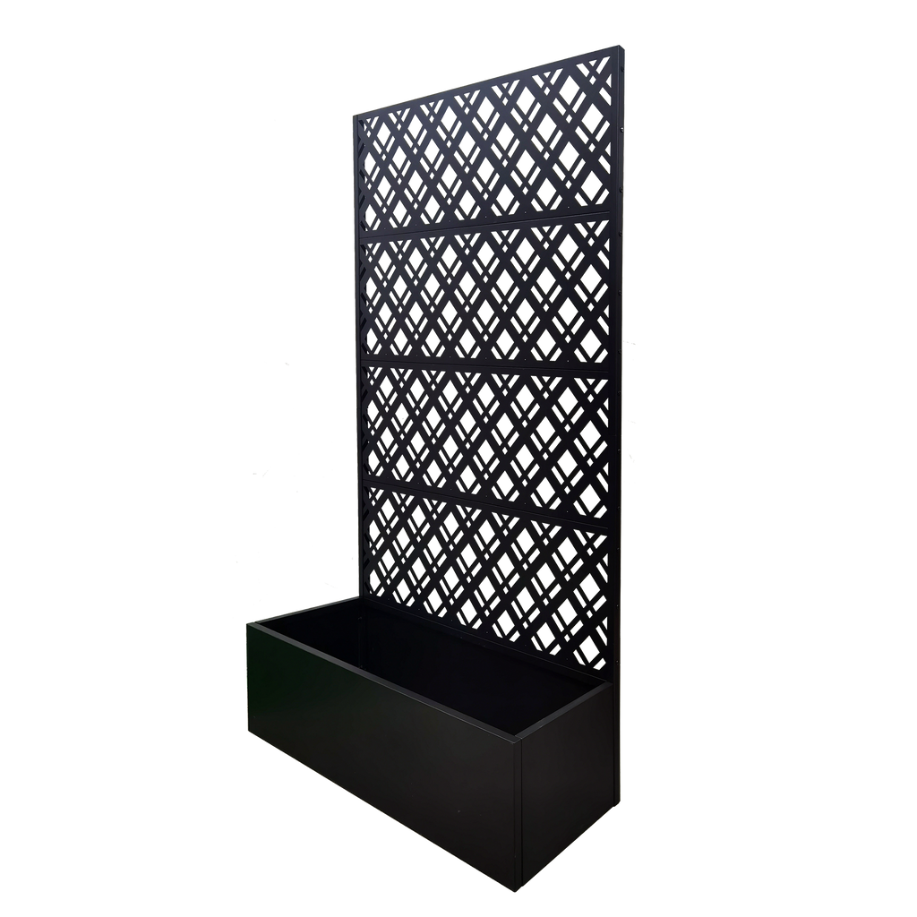 Rhombus Black Metal Planter Raised Garden Bed with Trellis