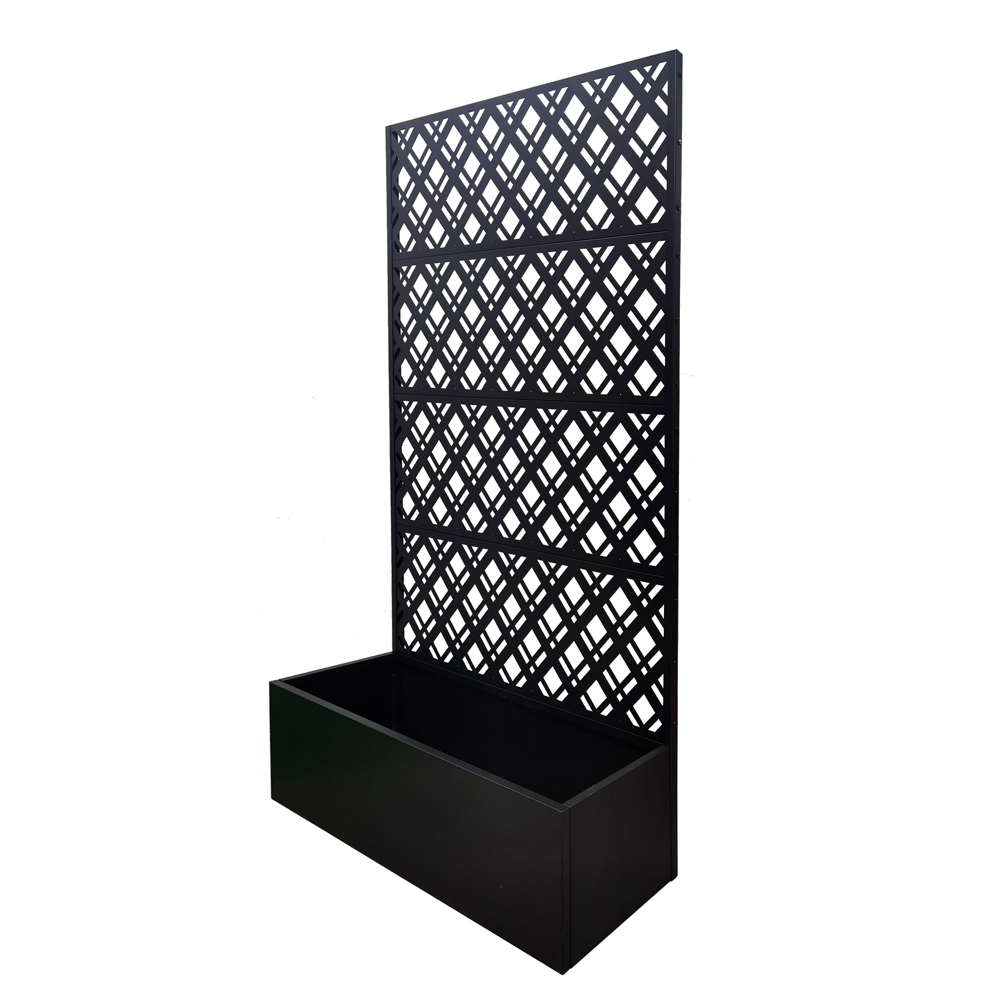 Rhombus Black Metal Planter Raised Garden Bed with Trellis