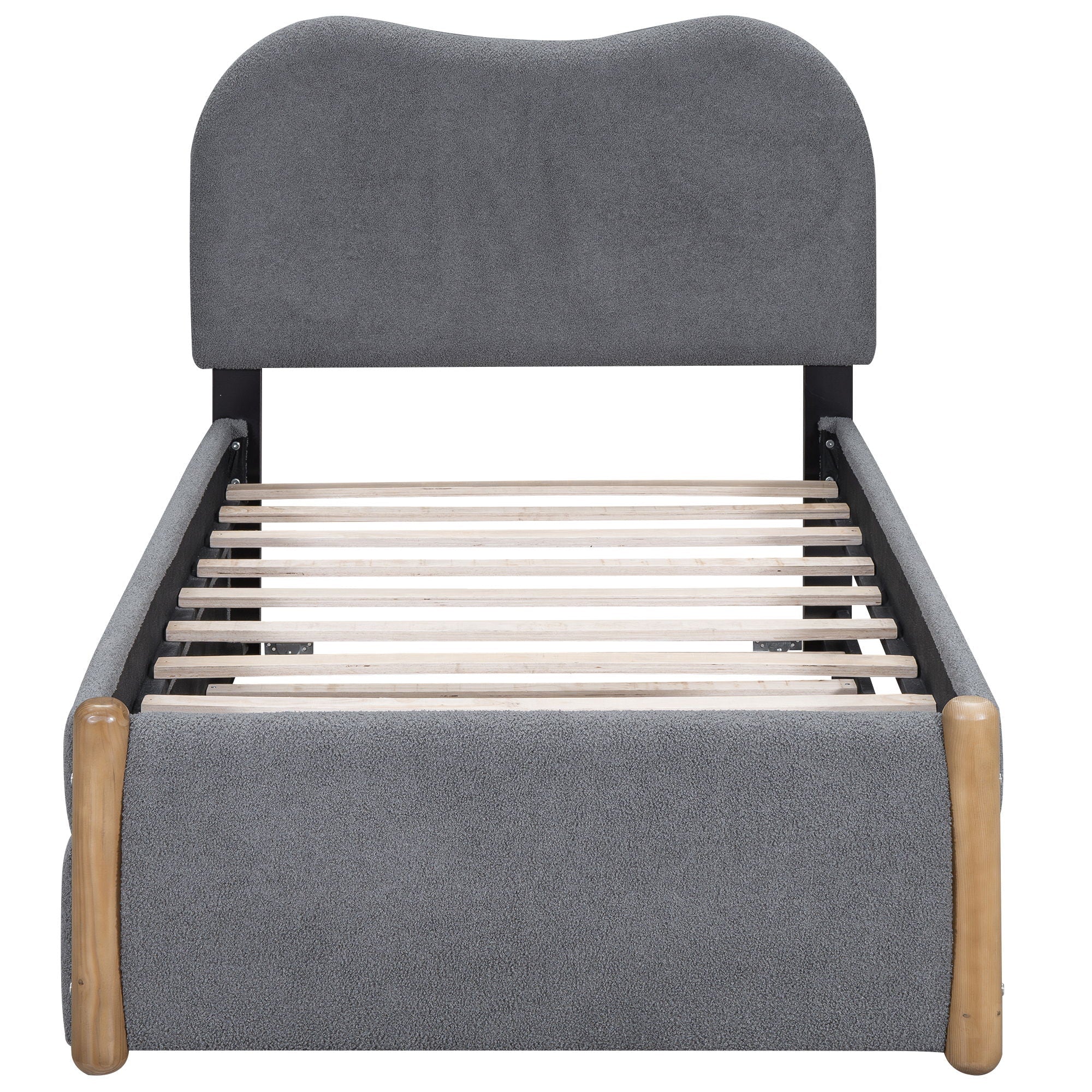 Upholstered Platform Bed With Wood Supporting Feet And Trundle