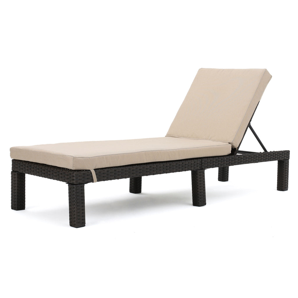 Puerta Chaise Lounge Frame Cushion Outdoor Wicker Iron - Beige / Dark Brown