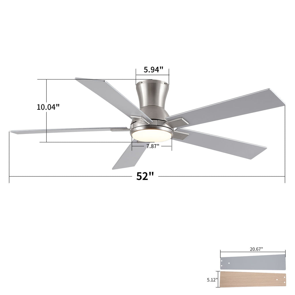 Low Profile Flush Mount Intergrated LED Ceiling Fan With Light And Reversible Quiet Motor