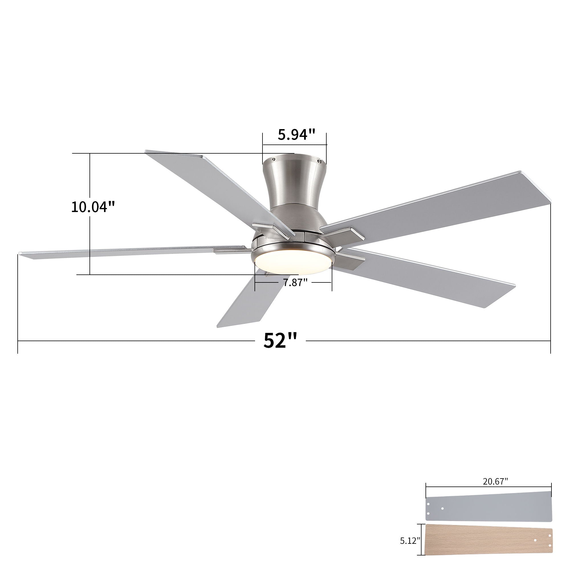 Low Profile Flush Mount Intergrated LED Ceiling Fan With Light And Reversible Quiet Motor