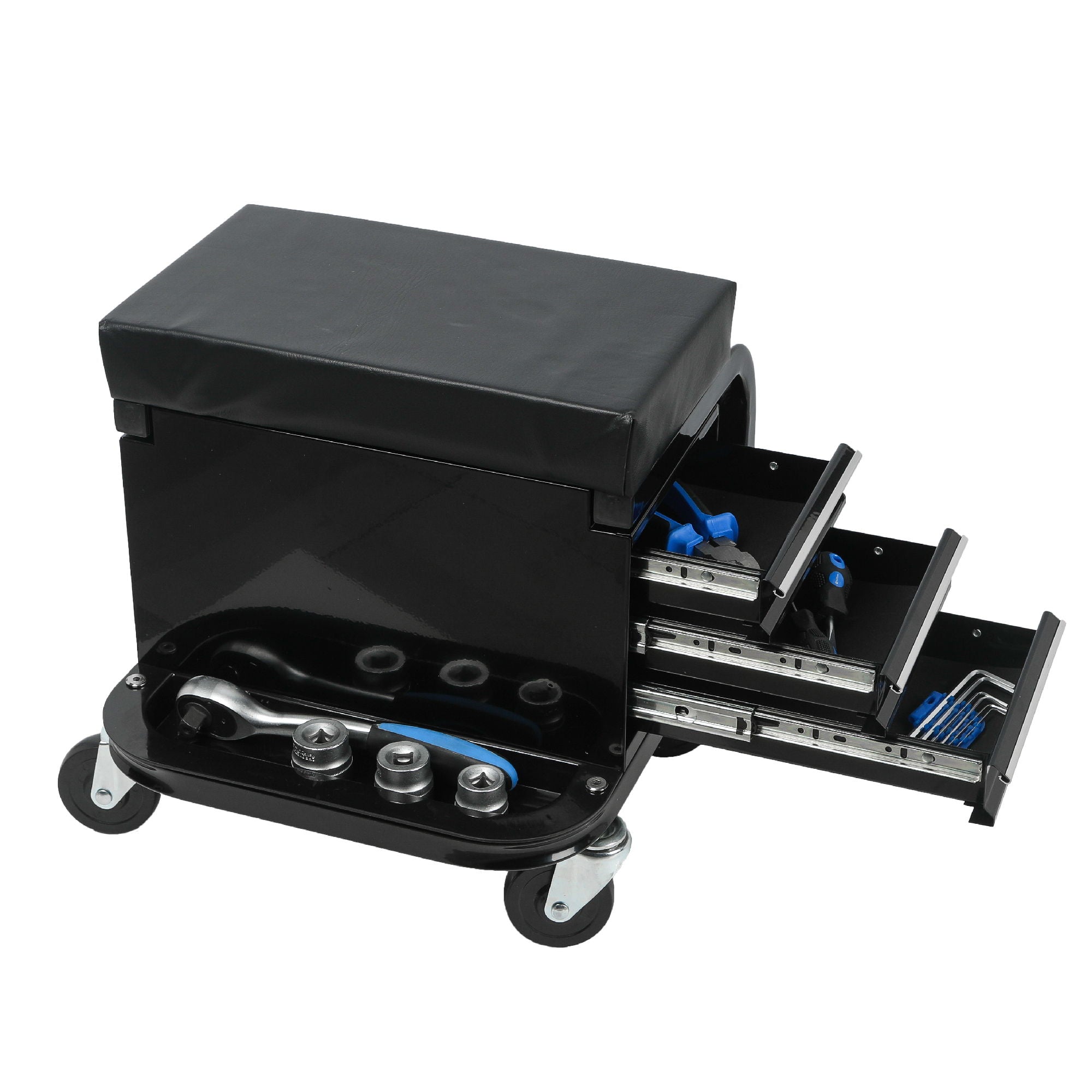 Rolling Creeper Garage Seat With 3 Built-In Drawers