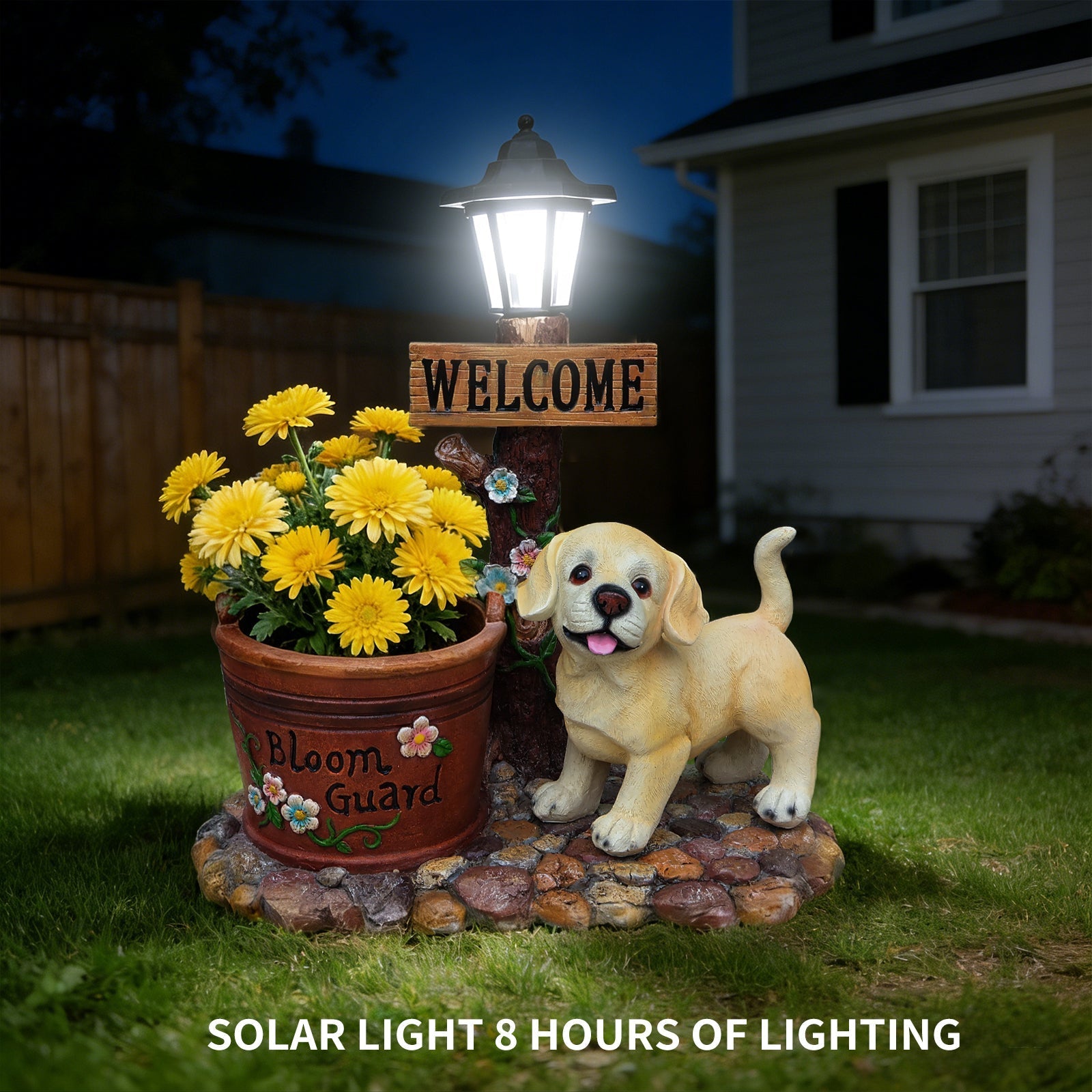 Labrador Puppy Solar Planter Garden Statue