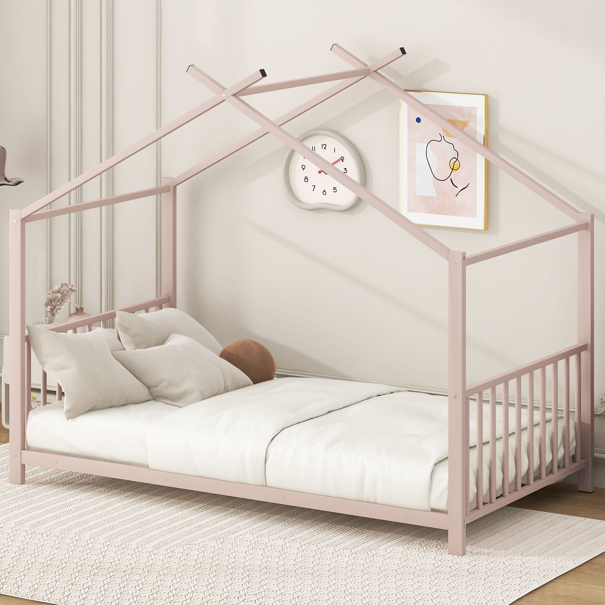 Metal House Platform Bed With Modern Design And Durable Frame