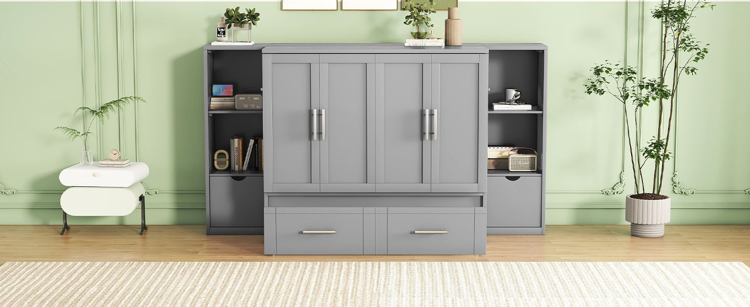 Murphy Bed With Shelves, Drawers And USB Ports