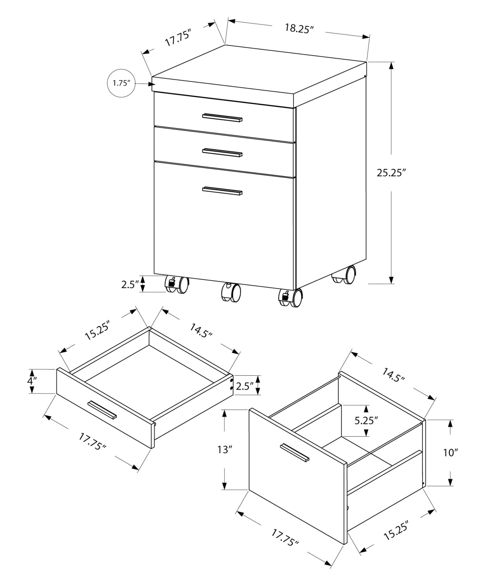 Rolling Mobile File Cabinet with Storage Drawers & Printer Stand