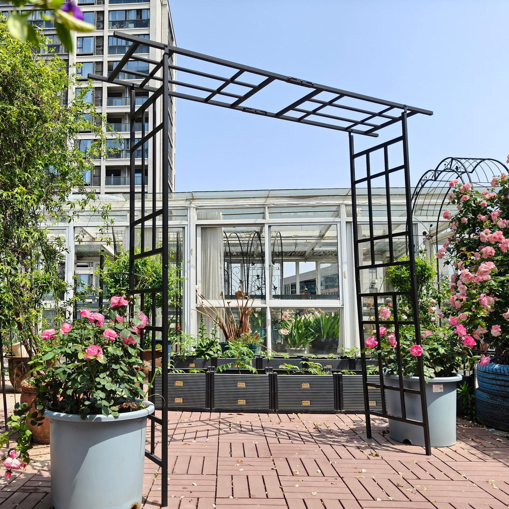 Metal Garden Arch with Adjustable Width for Climbing Plants