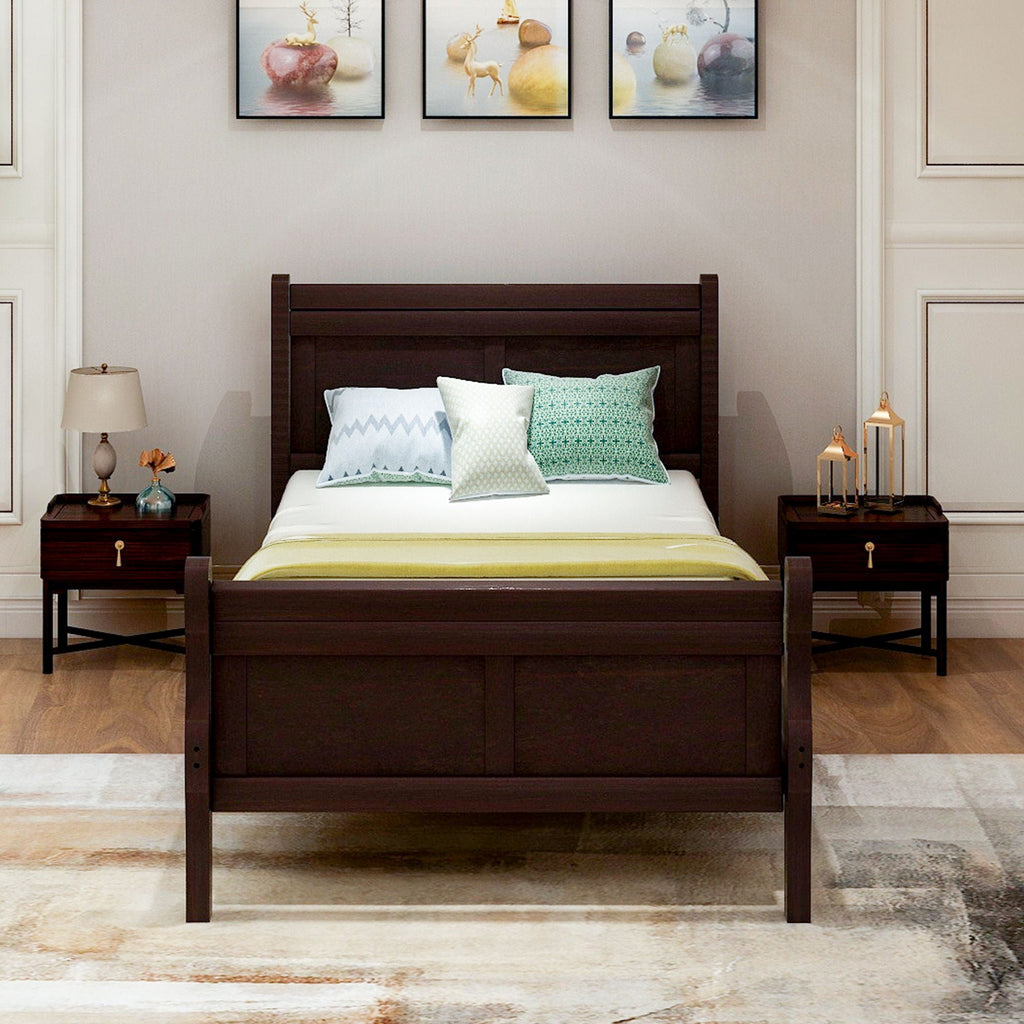 Platform Bed Frame Mattress Foundation Sleigh Bed With Headboard / Footboard / Wood Slat Suppor