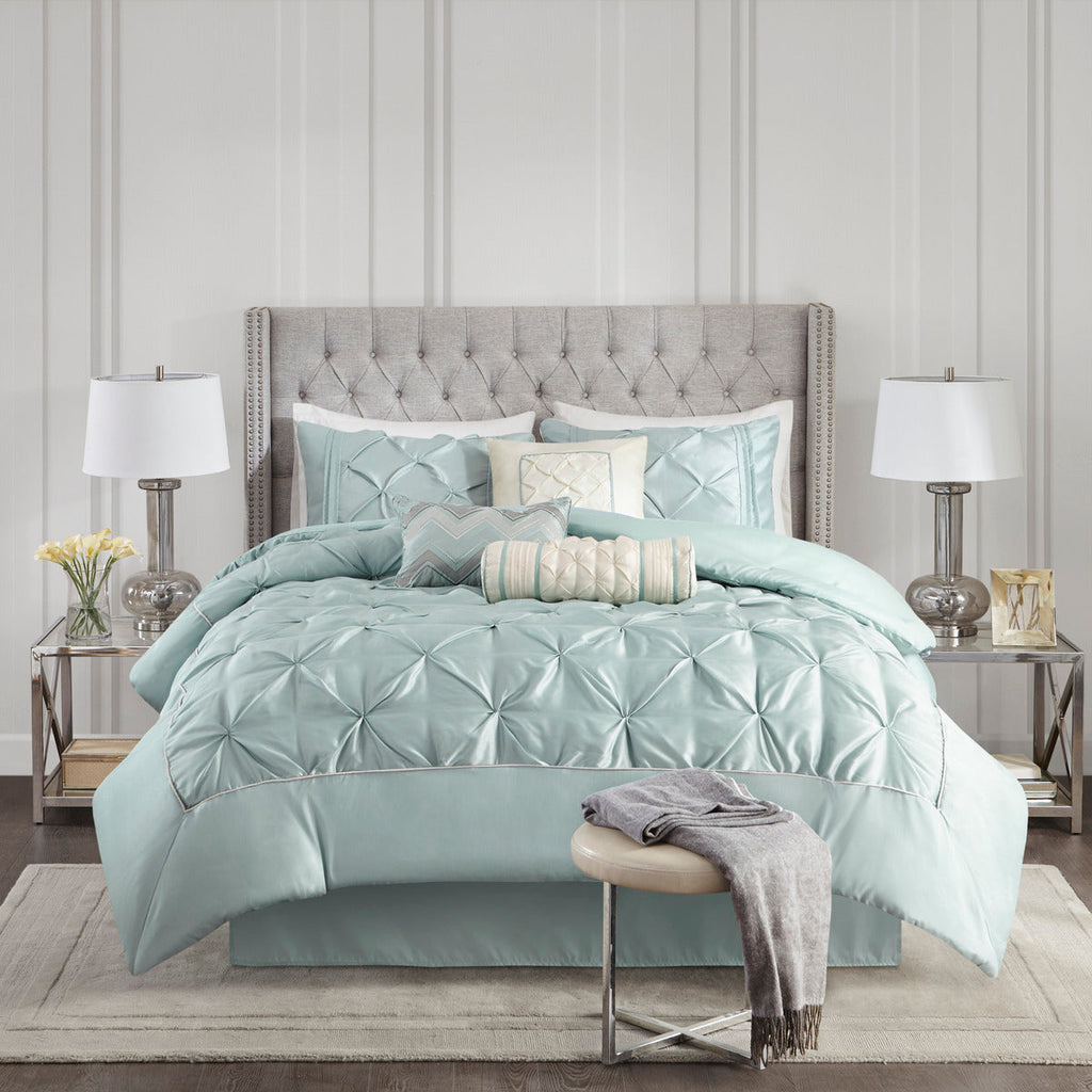 7 Piece Tufted Comforter Set Seafoam King