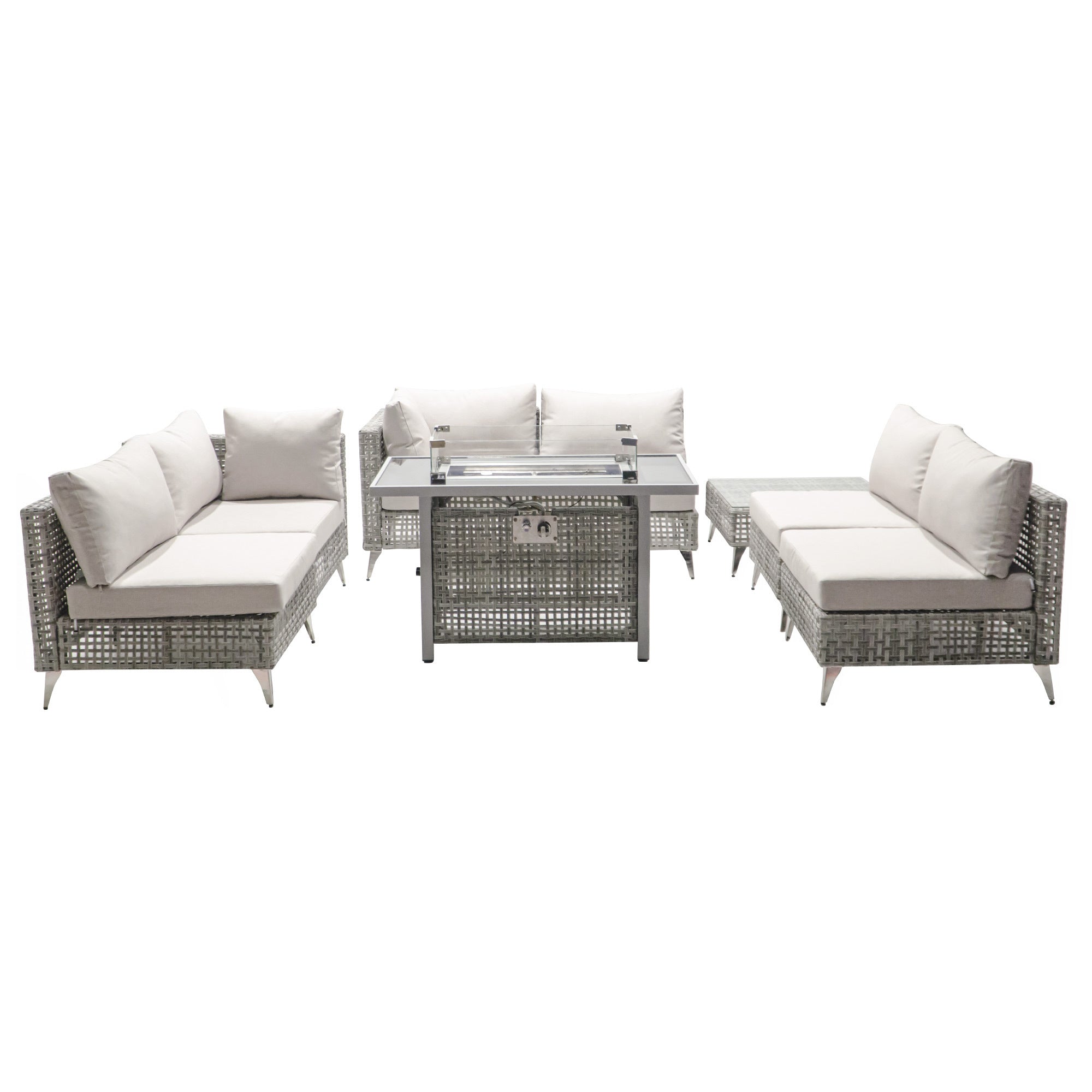 K&K Patio 8-Piece Patio Furniture Set with 43" Fire Pit Table