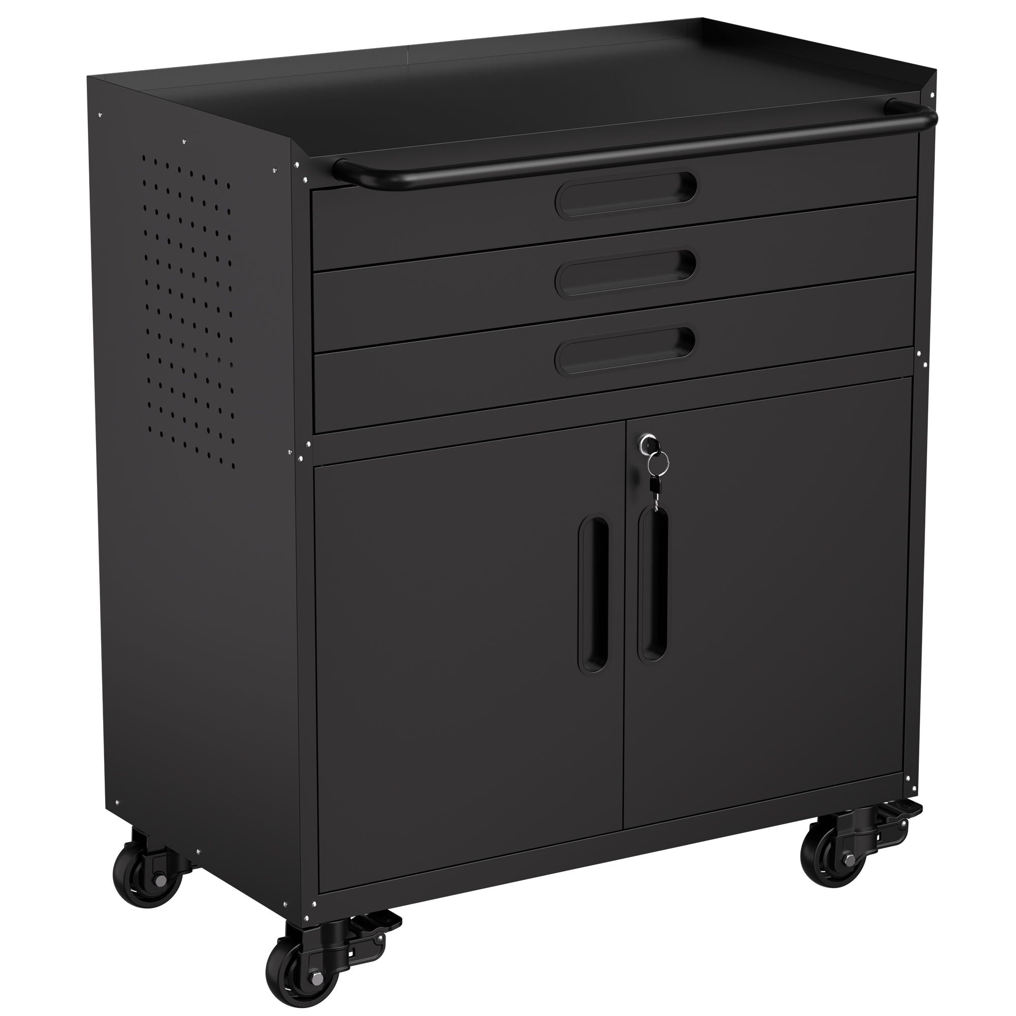 Rolling Tool Cabinet Heavy Duty Garage Storage With Lockable Doors & Drawers