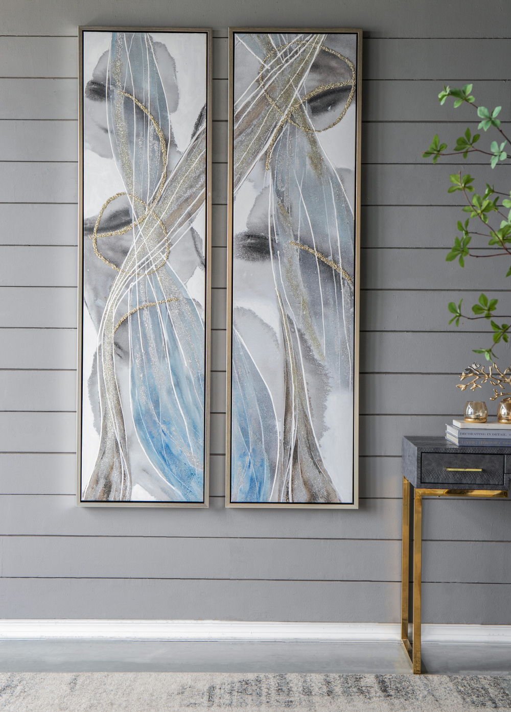 Elongated Modern Abstract Oil Paintings Wall Art Set of 2