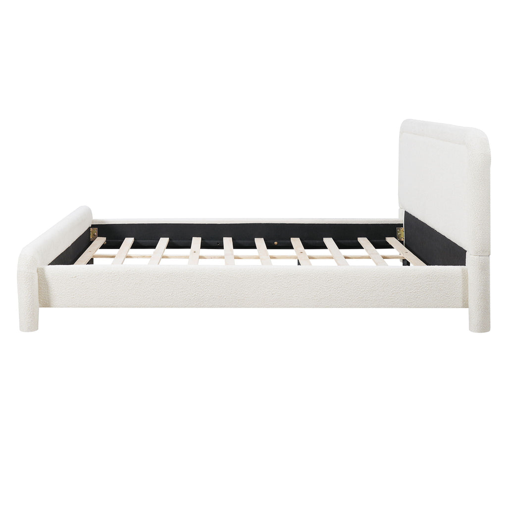 Upholstered Platform Bed Frame With Curved Headboard, Wood Slats Support