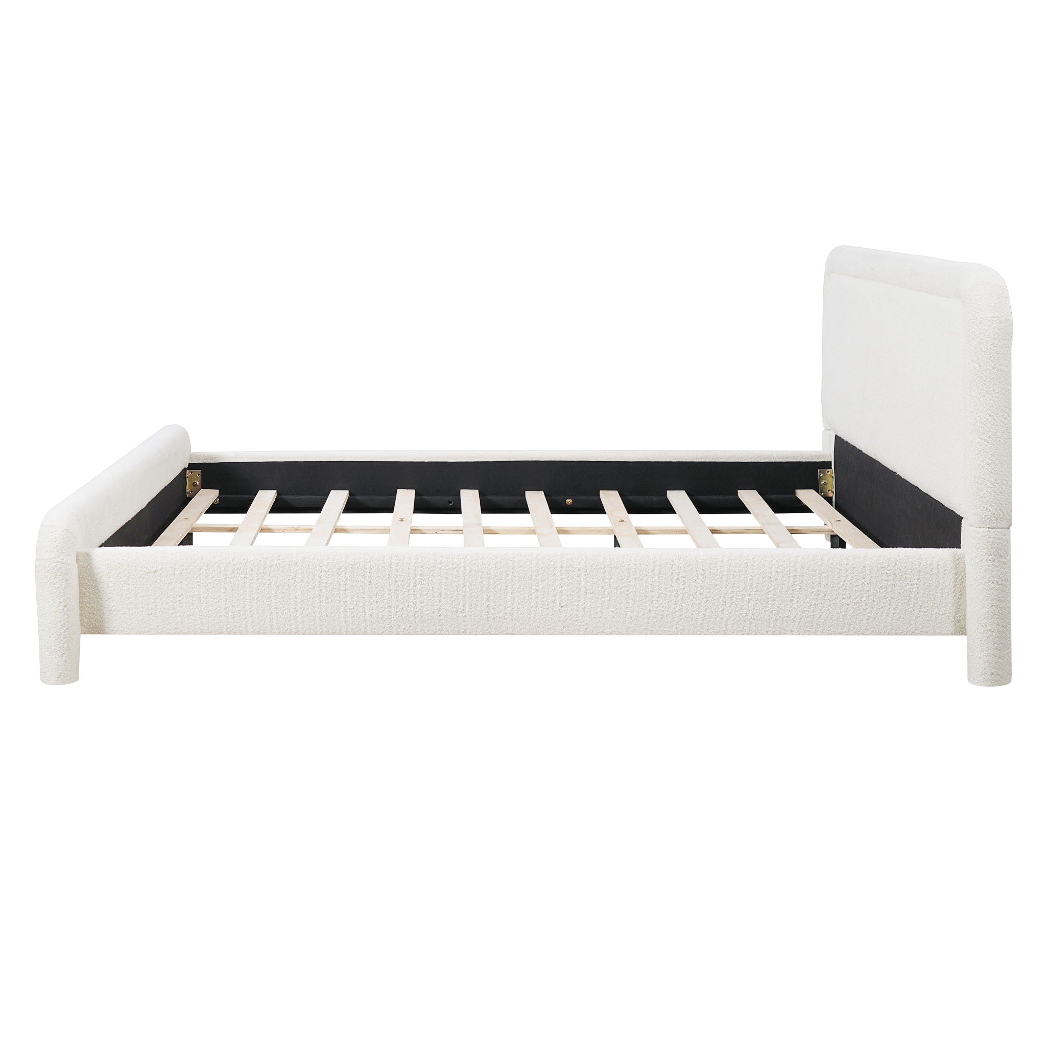Upholstered Platform Bed Frame With Curved Headboard, Wood Slats Support