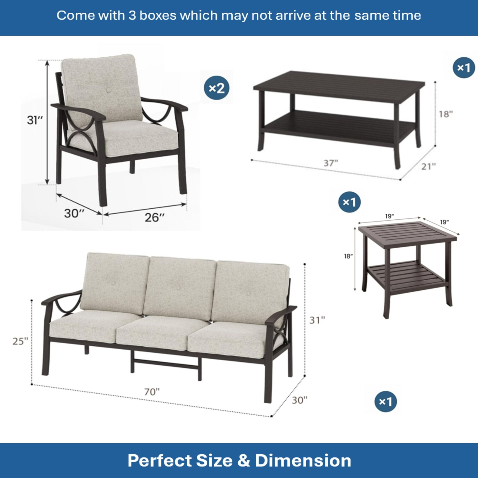 Patio Furniture Set with Coffee Table and Cushions for Backyard