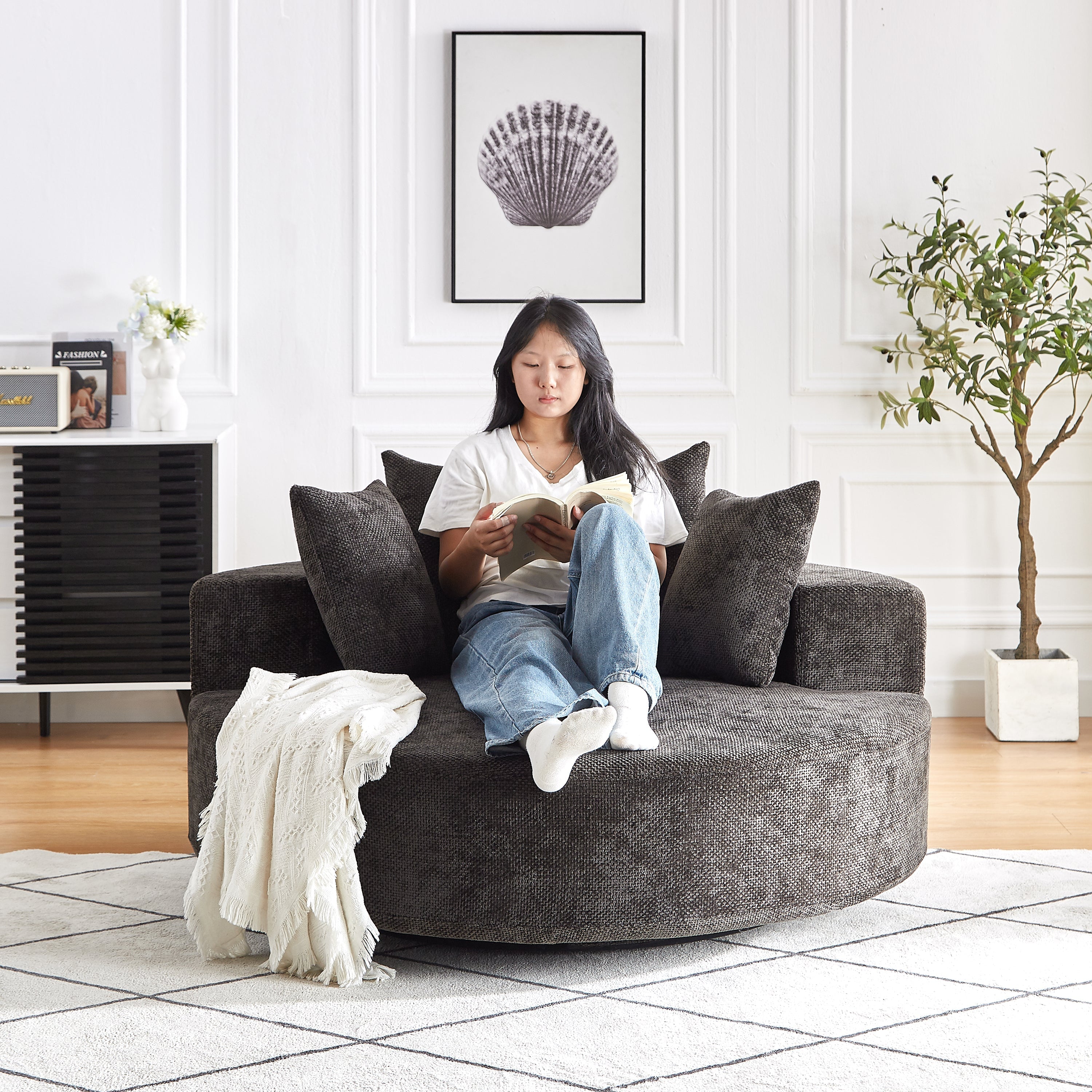 55'' Chenille Foam Single Swivel Chair
