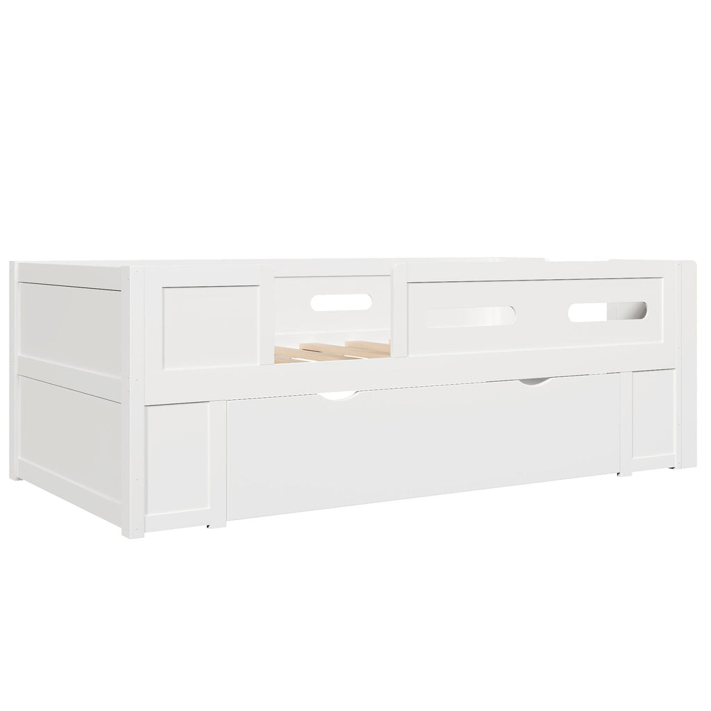 Platform Bed With Guardrail And Drawer