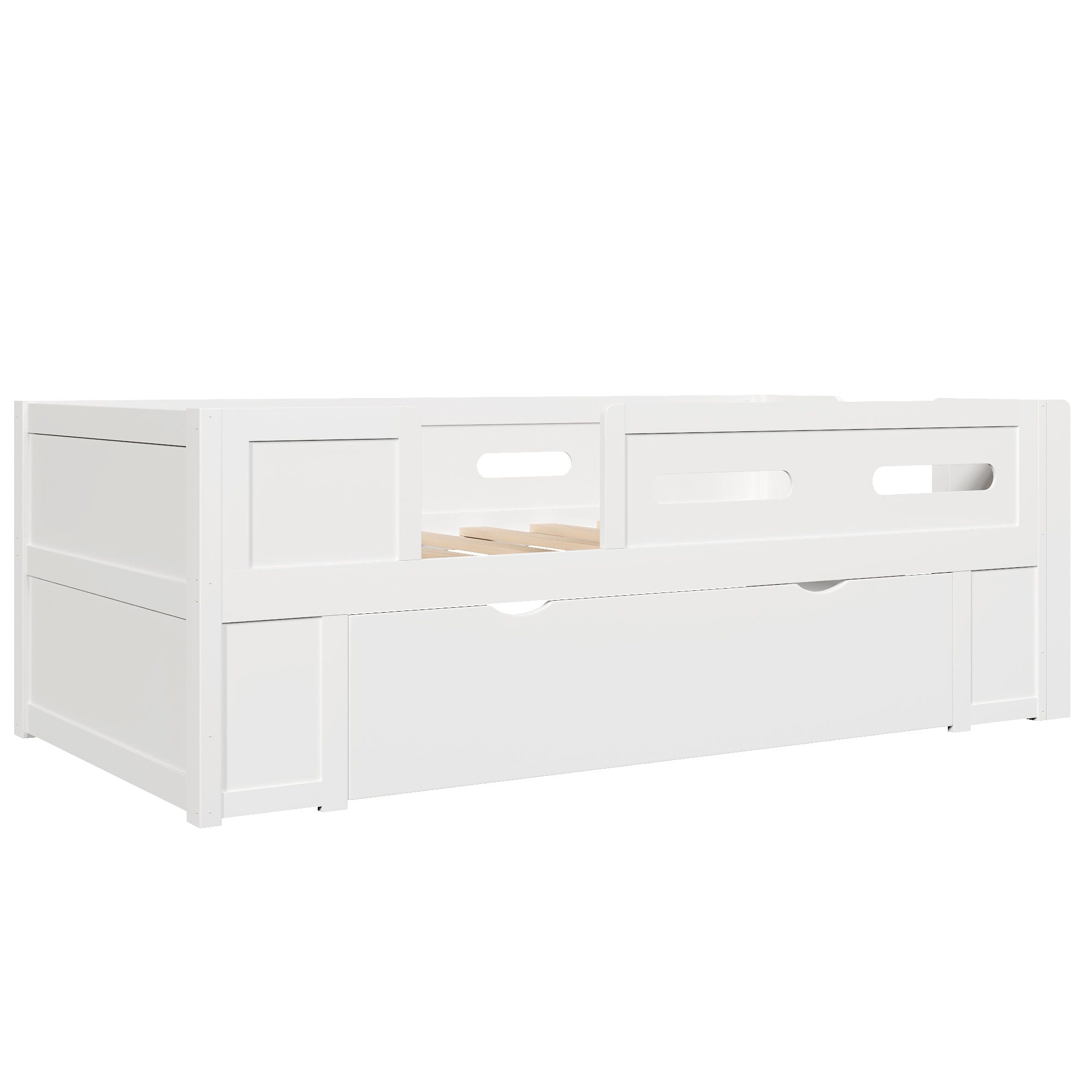 Platform Bed With Guardrail And Drawer