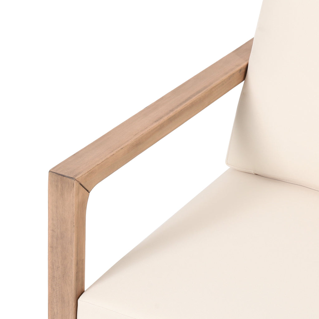 Set of 2 Outdoor Acacia Wood Patio Club Chairs with Beige Cushions