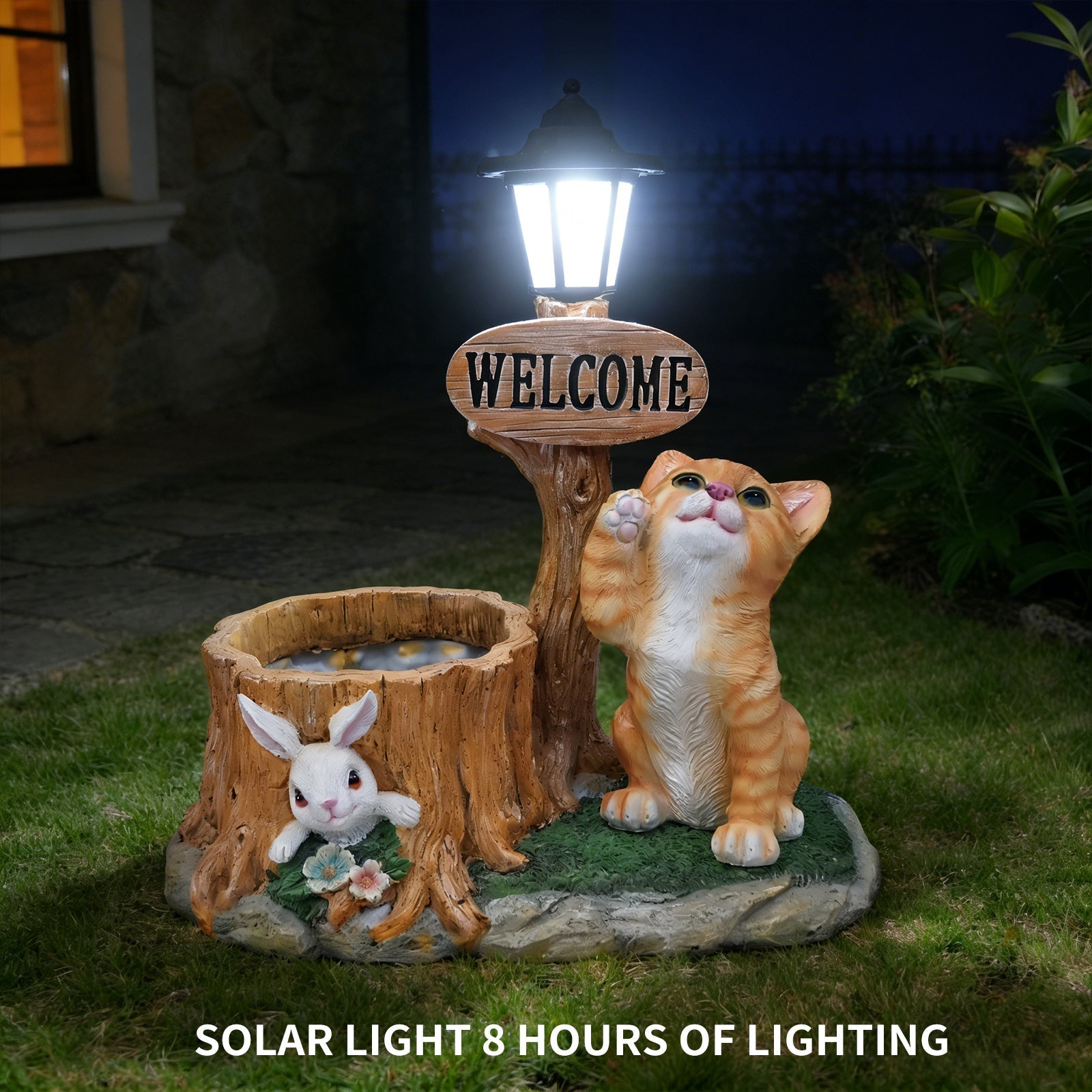 Cute Cat Planter Statue Garden Decor