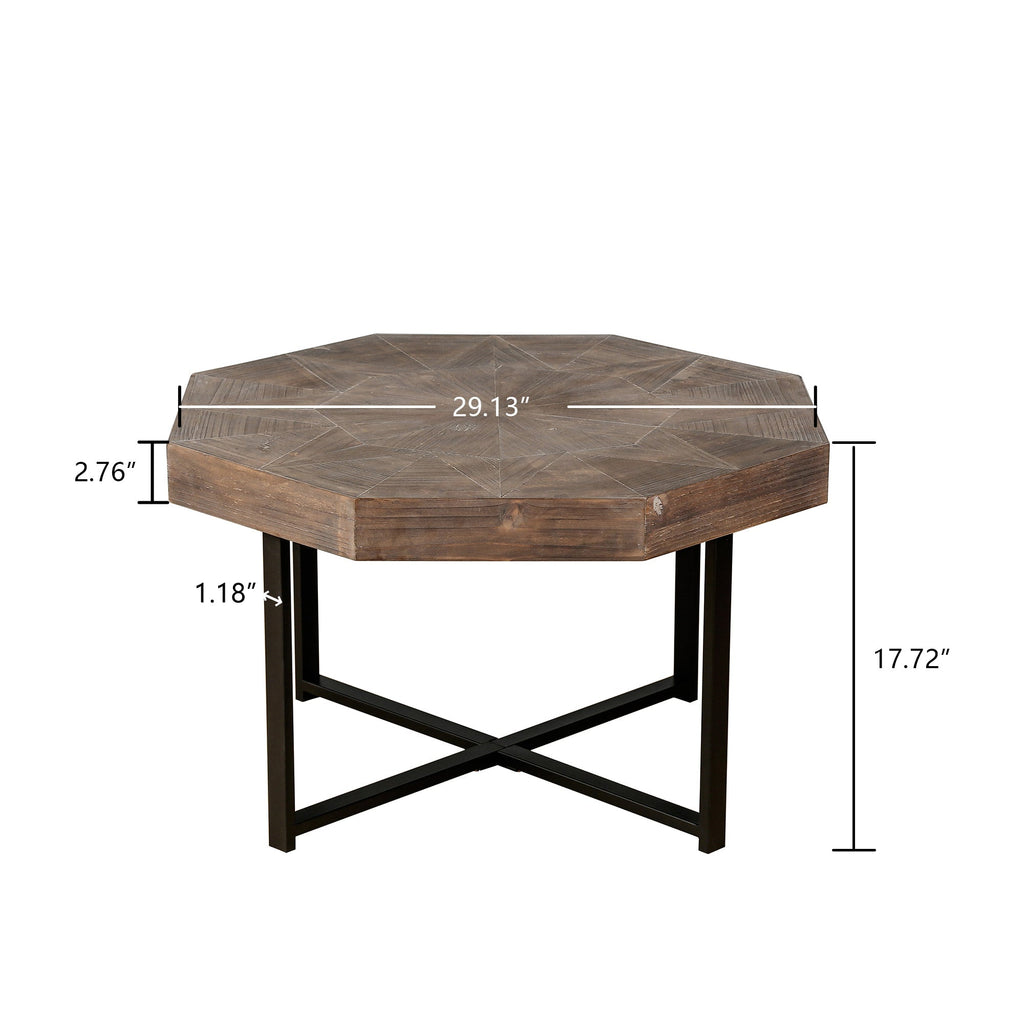 Wood Octagonal Vintage Patchwork Coffee Table