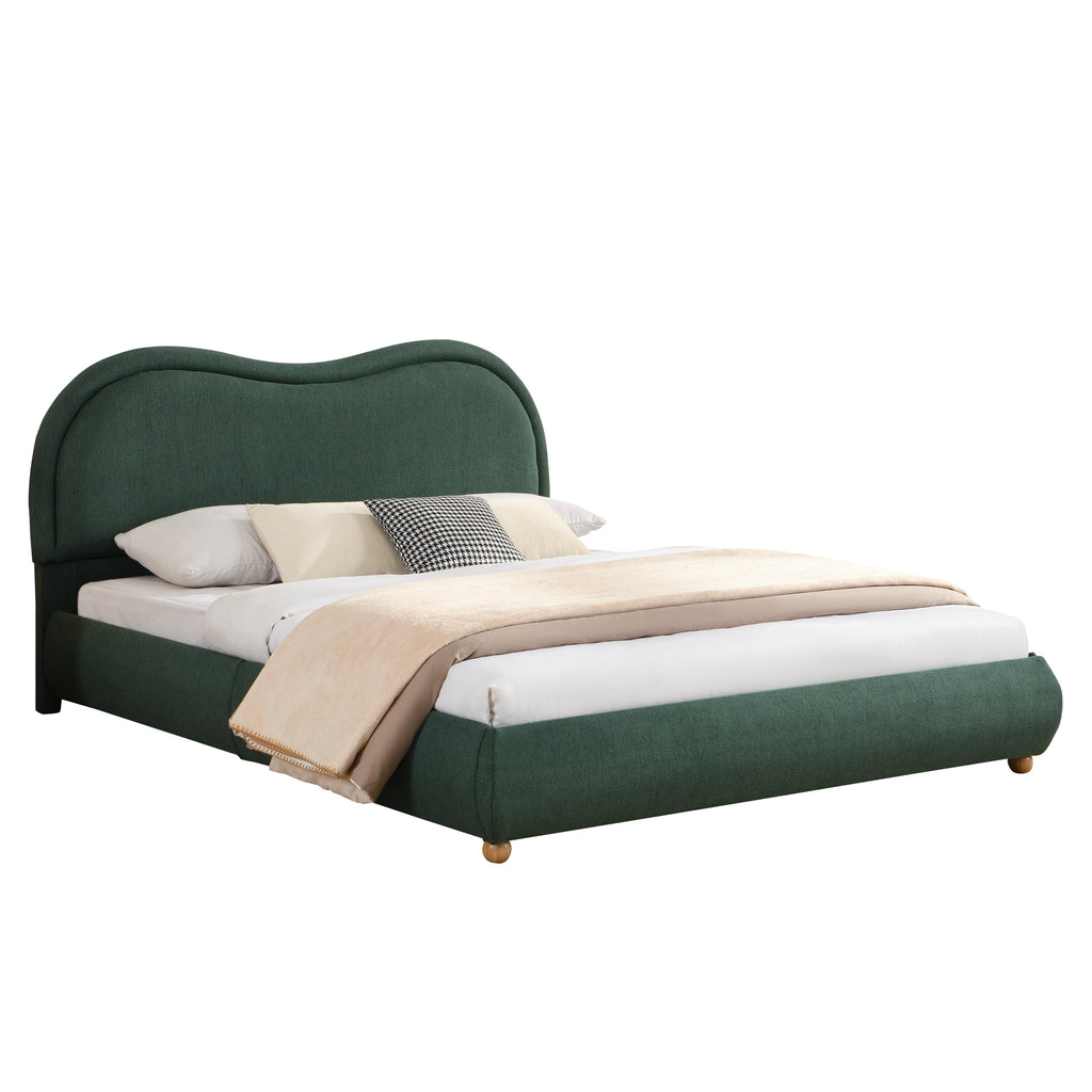 Queen Size Upholstered Platform Bed Frame with Rounded Corners Curved Headboard