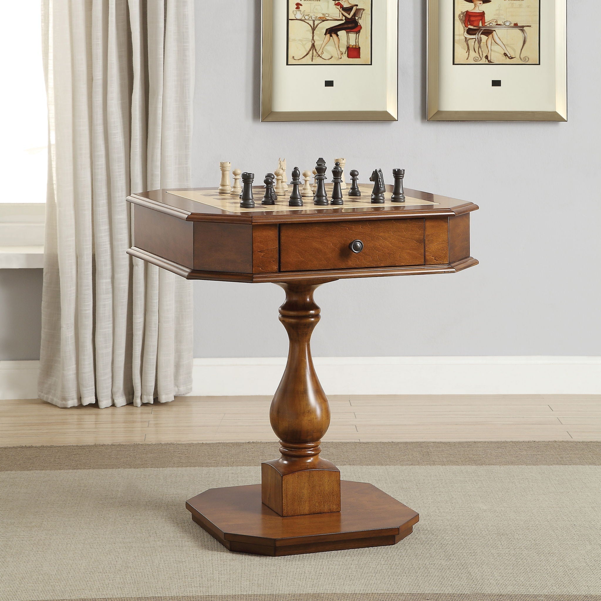 Bishop Reversible Chess Checker Game Table with Game Tray