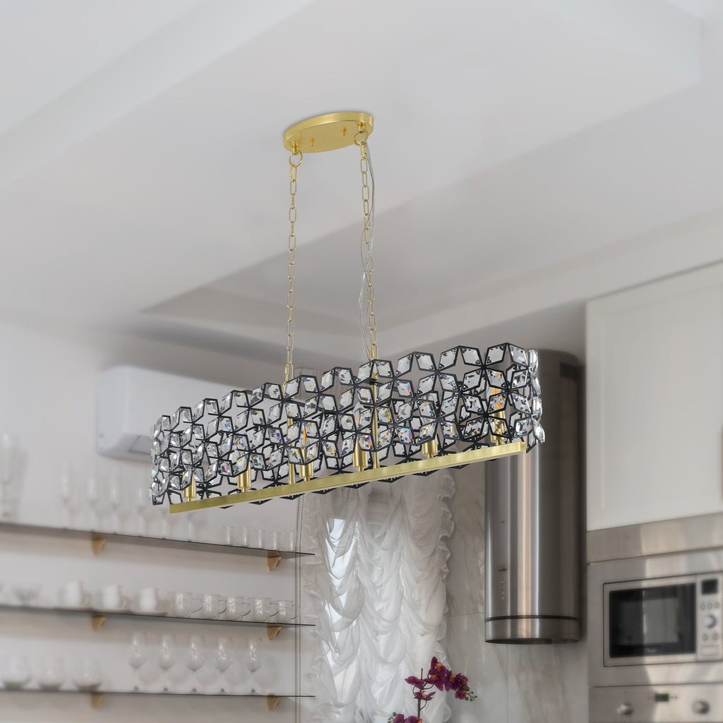 39" Contemporary Crystal and Black-Gold Pendant Chandelier