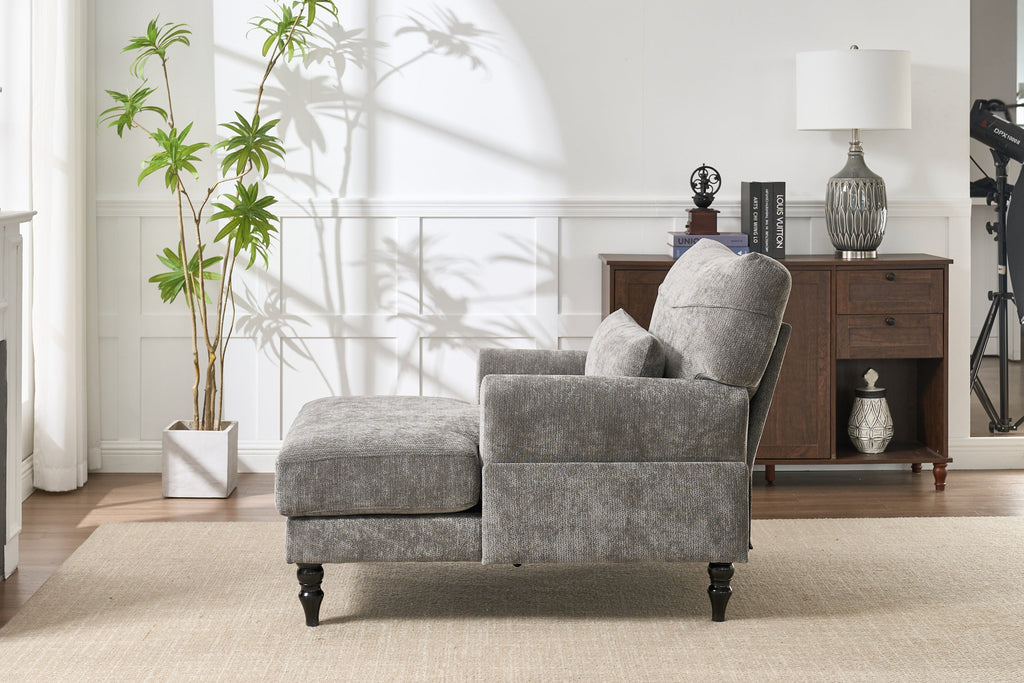 Modern Grey Upholstered Chaise Lounge Sofa Recliner