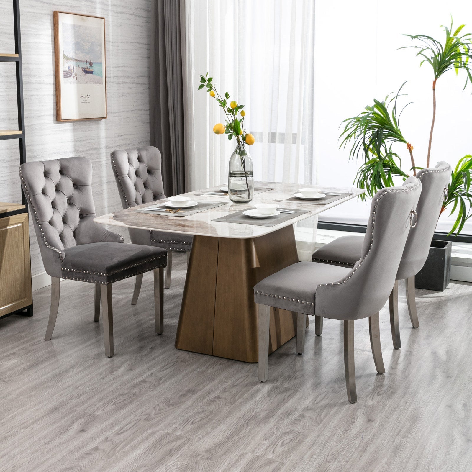 A&A Furniture Nikki Collection Modern Velvet Upholstered Dining Chairs - Set of 2