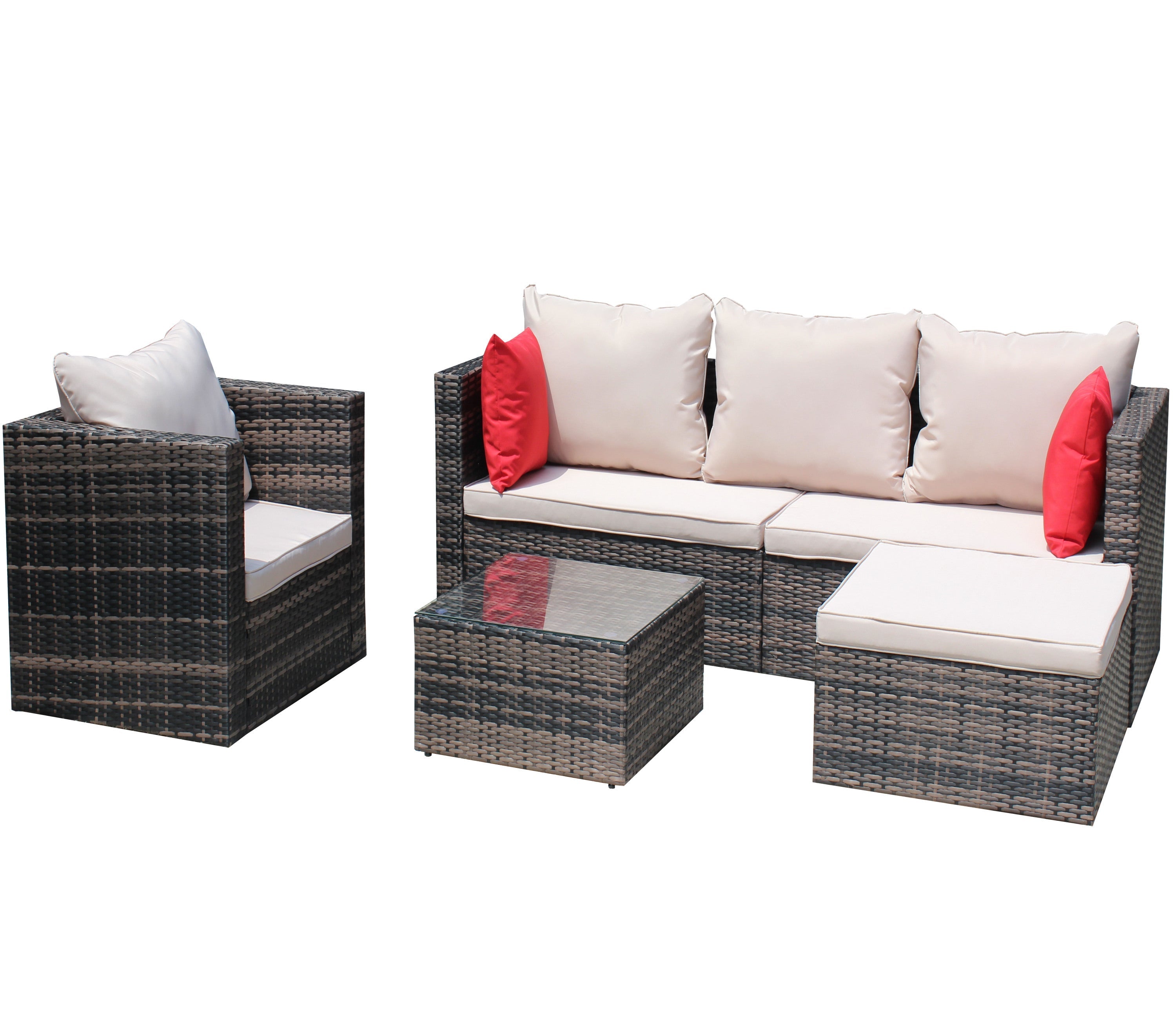 Rattan Patio Furniture Set Wicker Sofa Cushioned Sectional (4 Pieces, Brown)