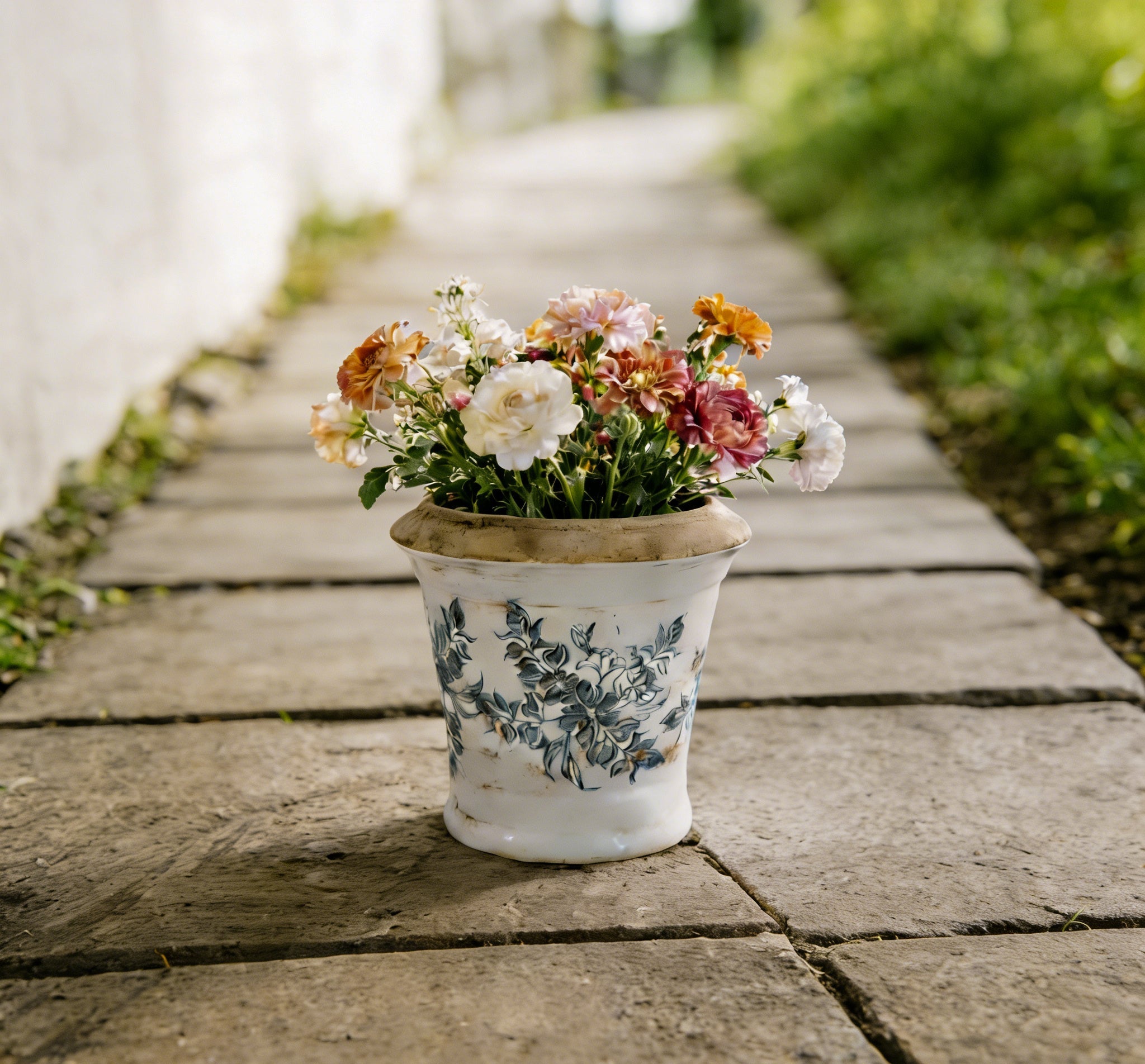 7.1x7.1x6.7' Ceramic Planter with Floral Pattern, Set of 2