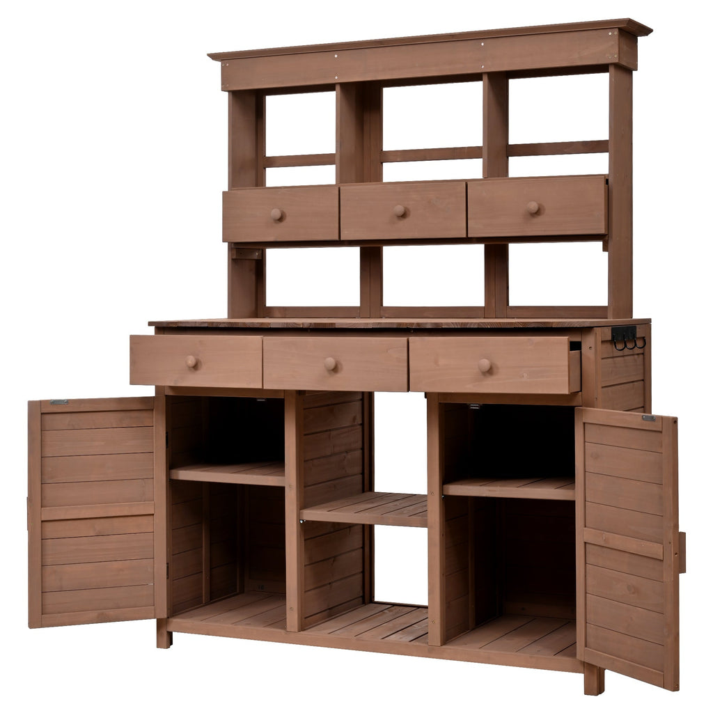 Topmax 65.7'' Tall Garden Potting Bench Table with Hutch