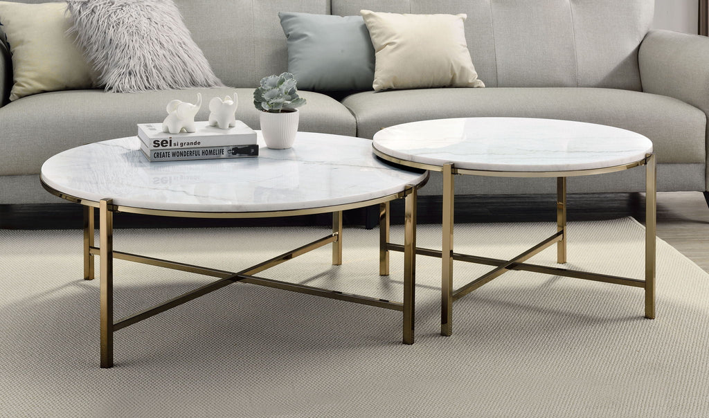 Zaidee Marble Top Nickel Nesting Table Set - White
