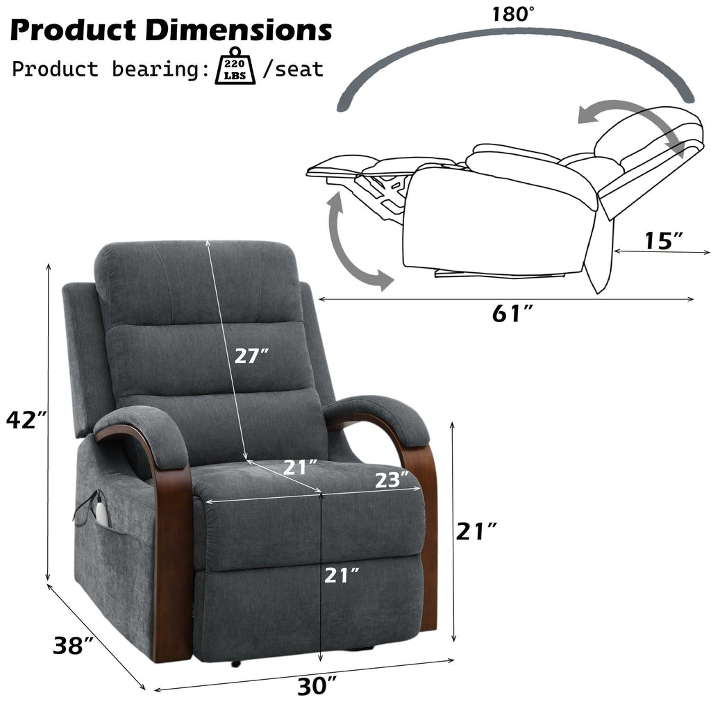 Kayla Power Recliner With Lift, Heating & Massage (Zero Gravity) - Gray