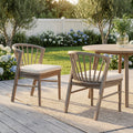 Outdoor Dining Chairs Set of 2 with Acacia Wood and Cream Washable Cushions