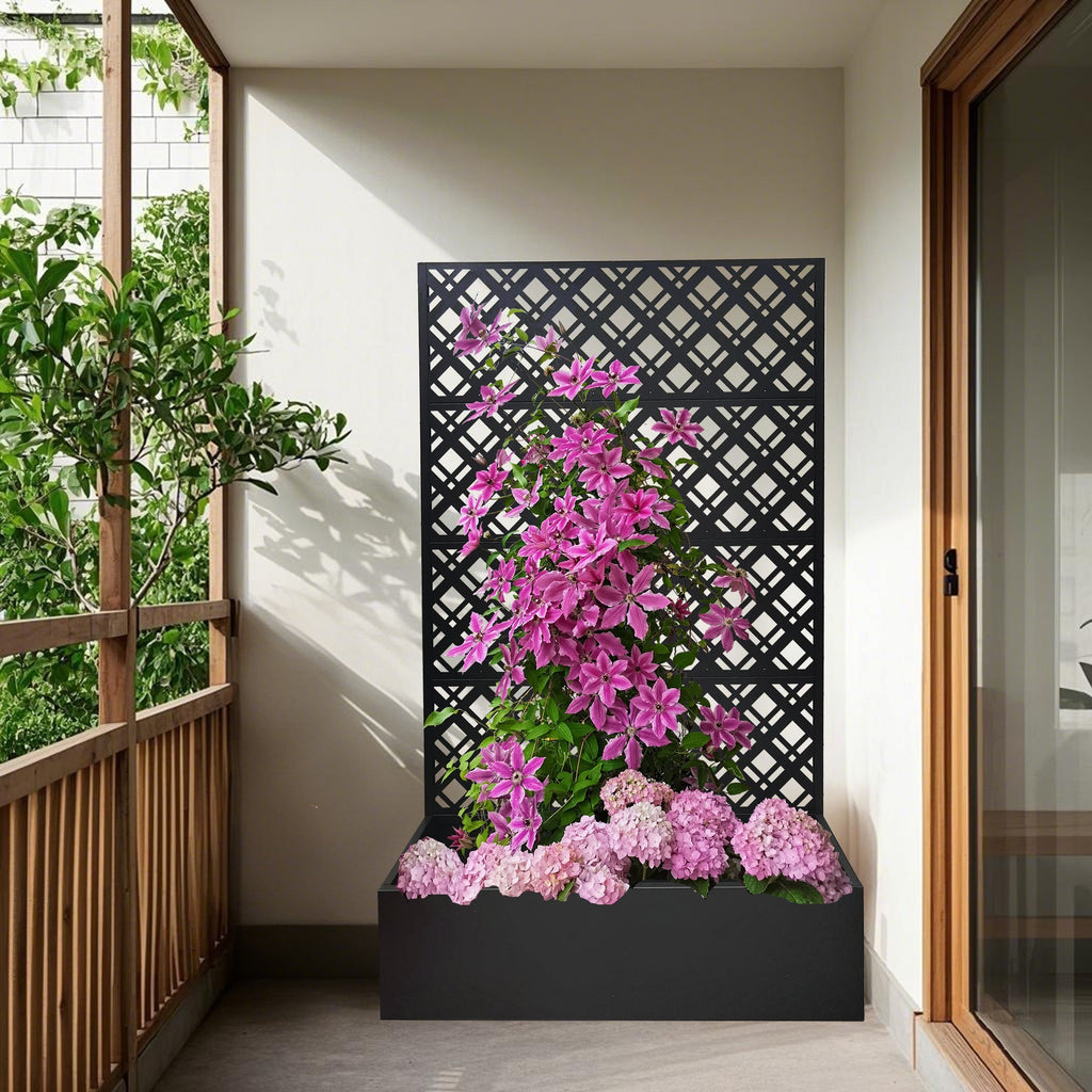 Rhombus Black Metal Planter Raised Garden Bed with Trellis