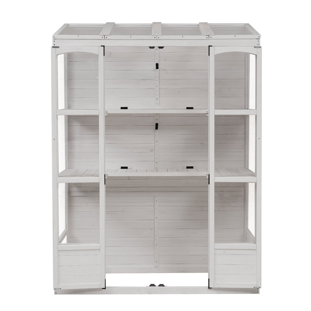 TOPMAX 78-Inch Wooden Greenhouse with Skylights and Folding Shelves