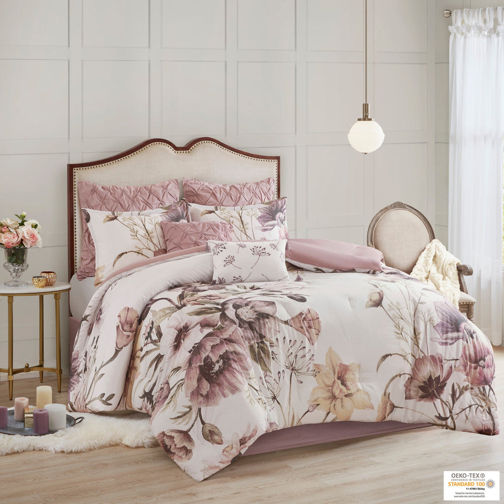 8 Piece Cotton Printed Comforter Set Blush King
