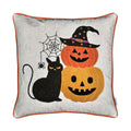 Embroidered Halloween Cat & Pumpkin Throw Pillow