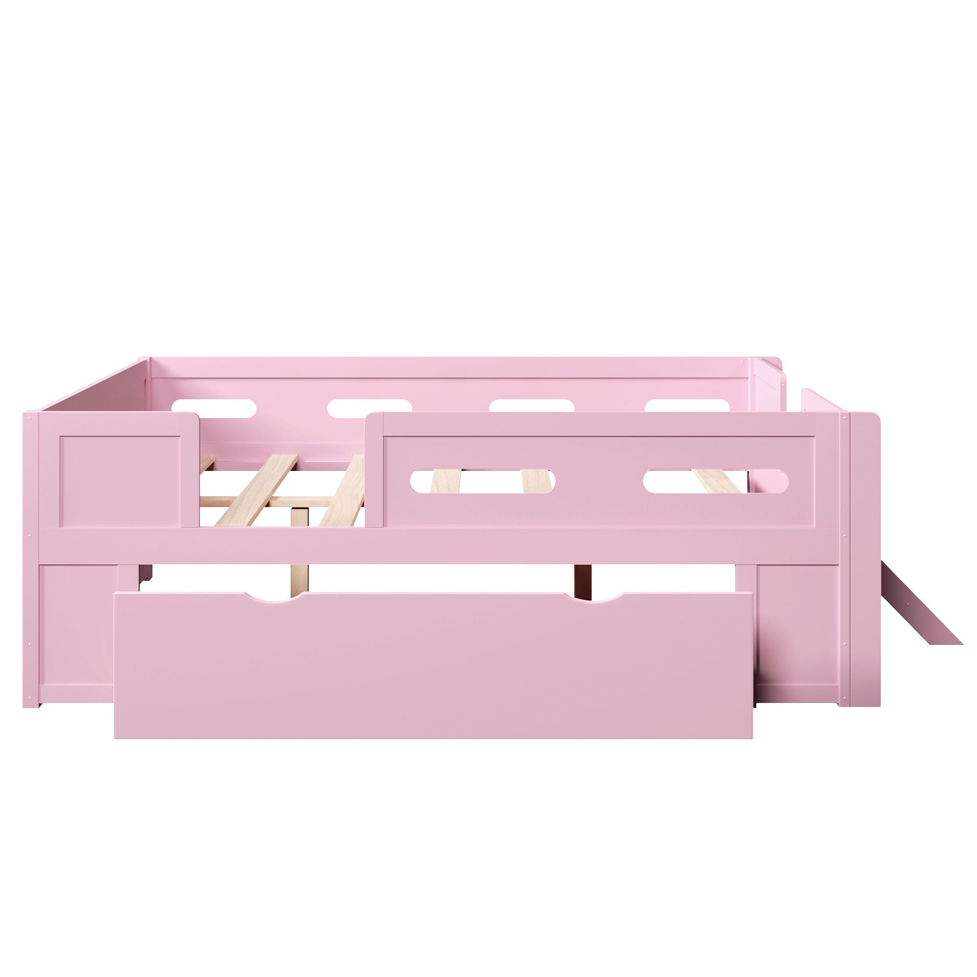 Platform Bed With Guardrail And Drawer