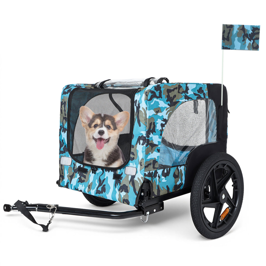 Outdoor Heavy Duty Collapsible Pet Bike Trailer with 16-Inch Wheels