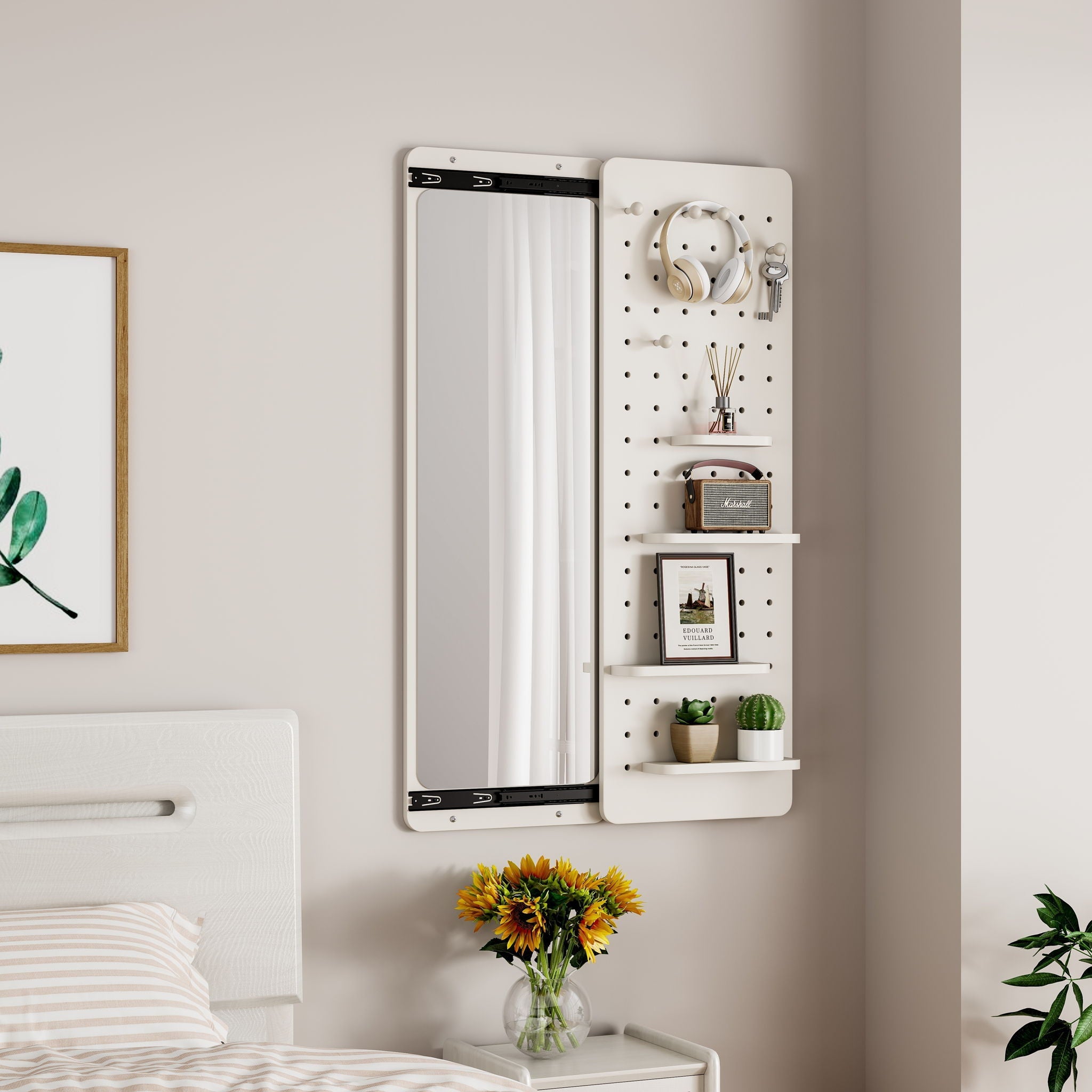 Wall Mounted Full Length Mirror With Shelf And Hook