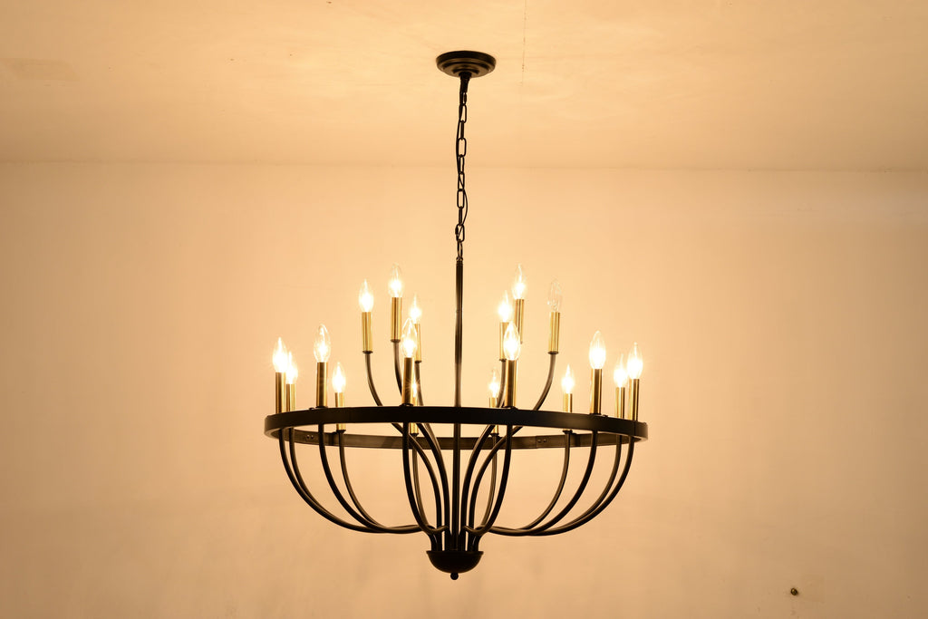 15-Light Industrial Iron Candle Chandelier Modern Farmhouse Pendant Light
