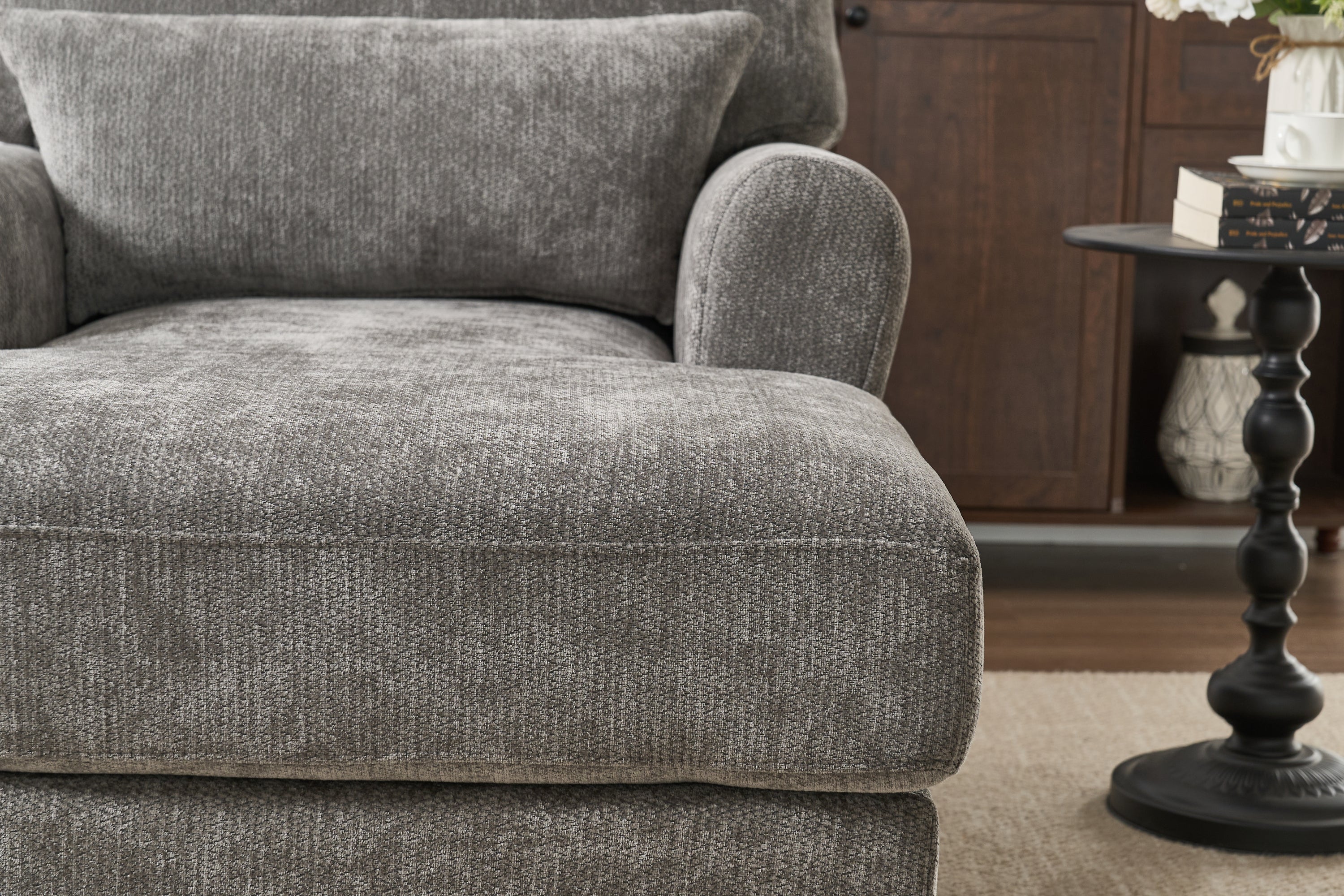 Modern Grey Upholstered Chaise Lounge Sofa Recliner