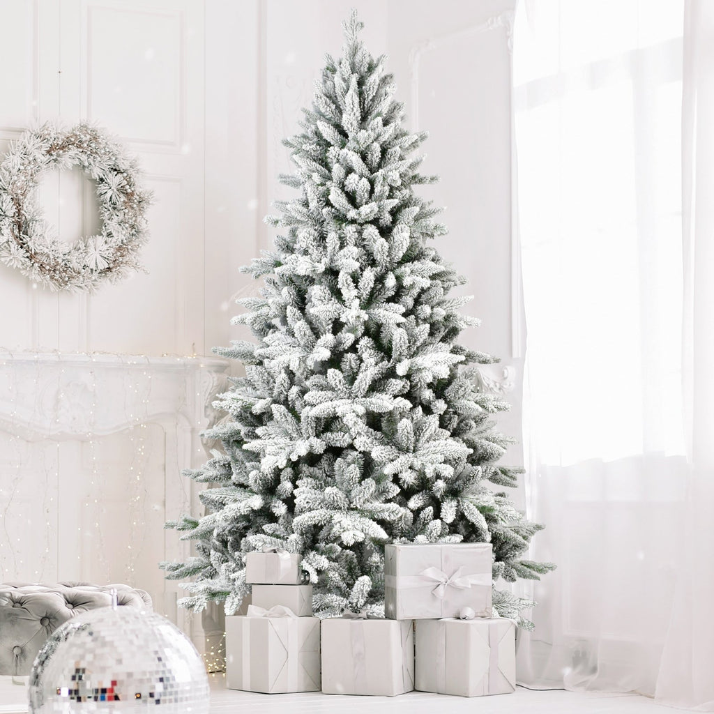 6ft Snow-Flocked Pre-Lit Christmas Tree with 1100 PE+PVC Tips