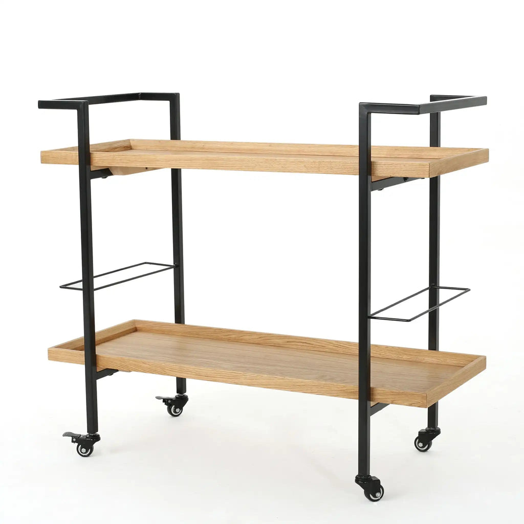 Modern Industrial Bar Cart With Shelving and Casters