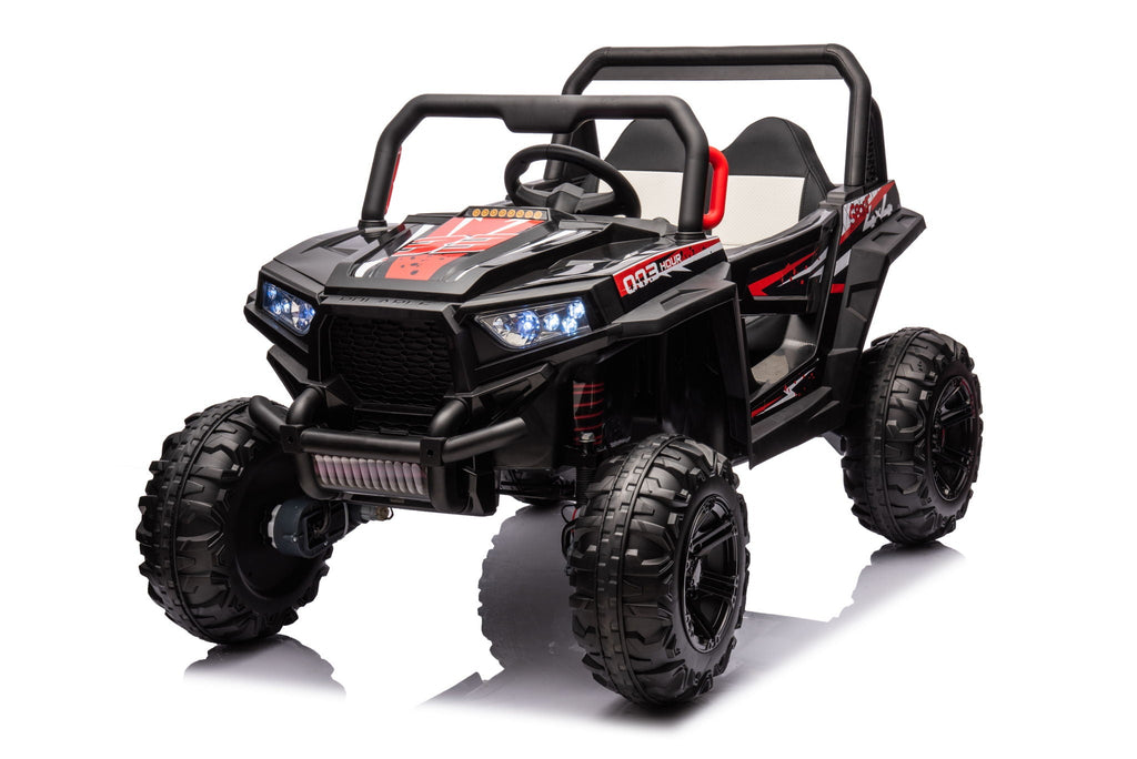 12V7A*1 30W*4 Four-Wheel Drive Seat One Button Start, Forward And Backward, High And Low Speed, Music, Front Light, Power Display, Two Doors Can Open, 2.4G R / C, Seat Belt Four Wheel Absorber