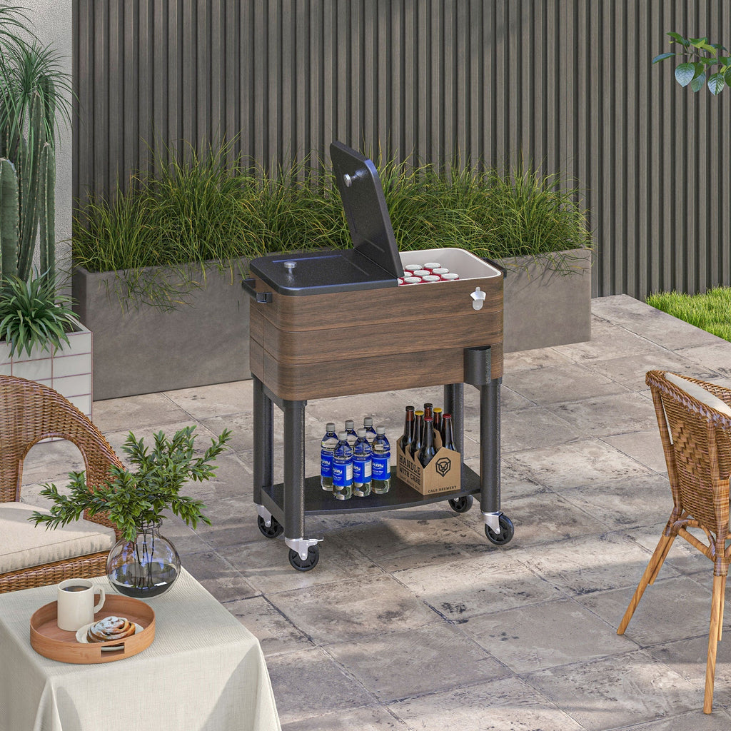 Outsunny Outdoor Cooler Cart, Rolling Beverage Ice Chest